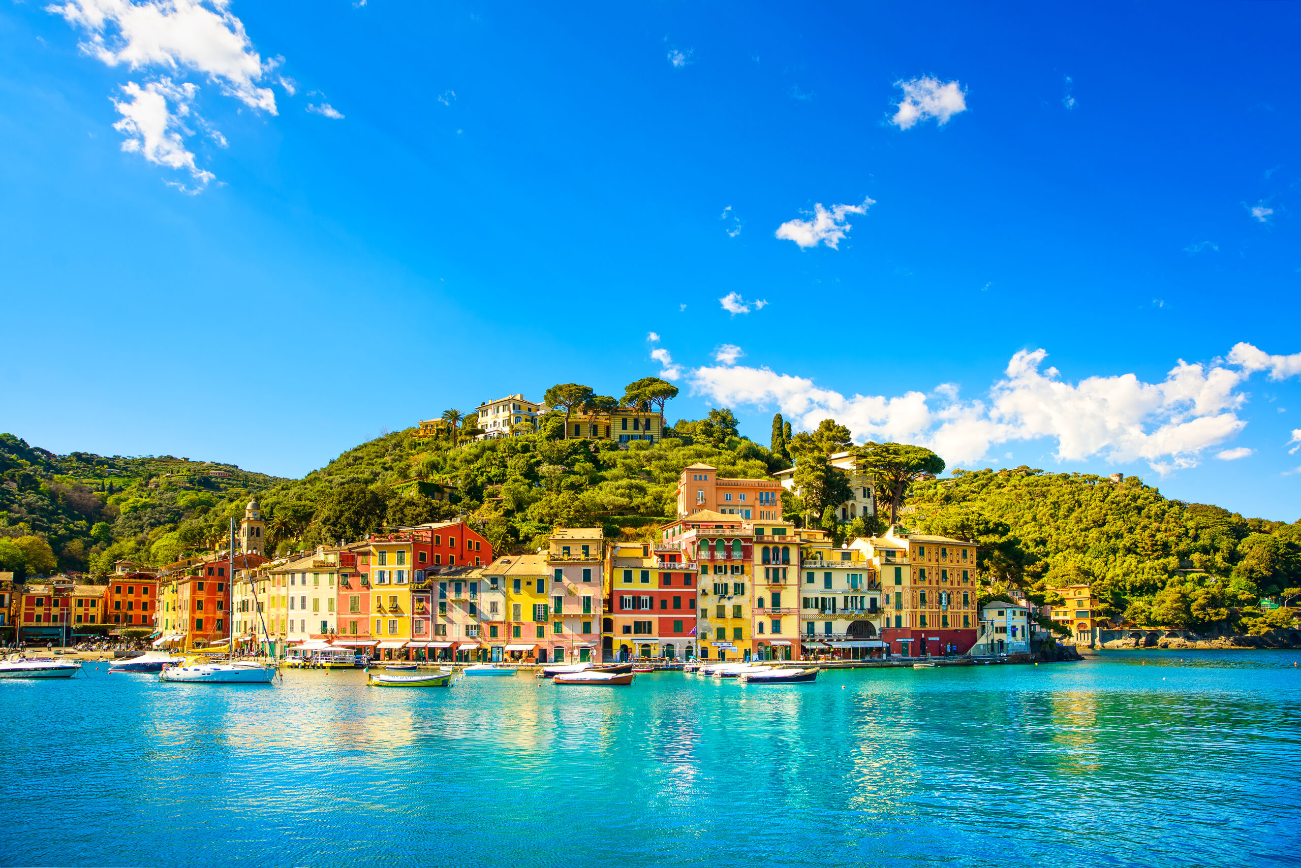 Portofino,Luxury,Landmark,Panorama.,Village,And,Yacht,In,Little,Bay
