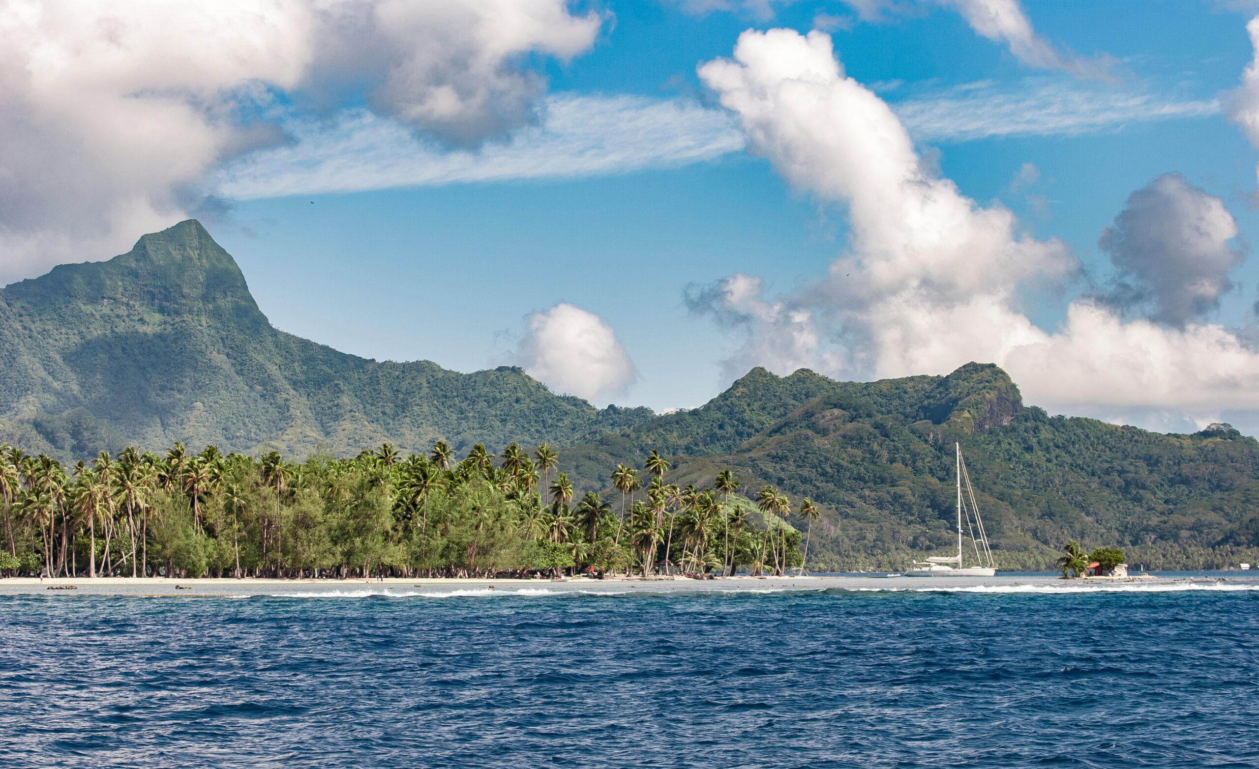 Approaching,Raiatea,Island,From,Sea,,French,Polynesia,,Society,Islands,,South